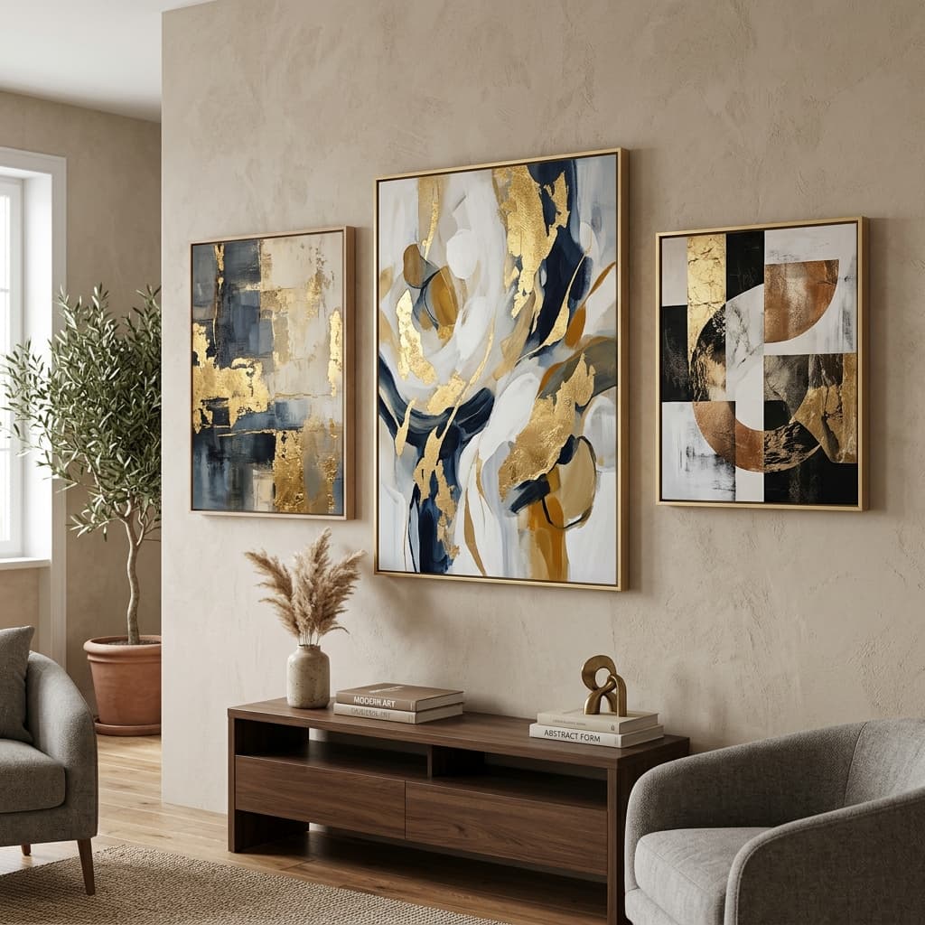 Tableau abstrait beige et or